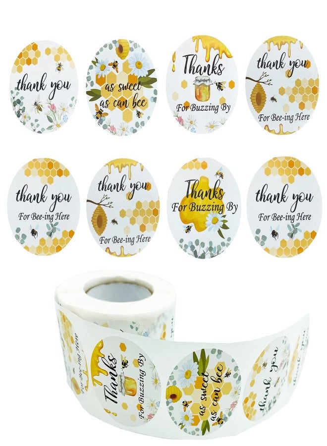 Suartus Bee Thank You Stickers, 500 Pieces Bumble Bee Stickers Birthday Party Stickers Baby Shower Favors for Jars Bottle Round Bee Honey Sticker Baby Bee Theme Party Thanks Labels Decorations - Image 1